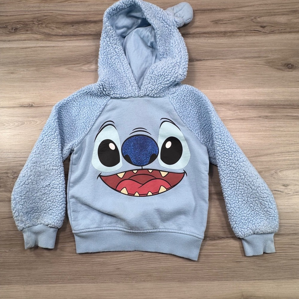 Kids Light Blue Stitch Sherpa Hooded Sweatshirt Cozy‎ Fleece Ears